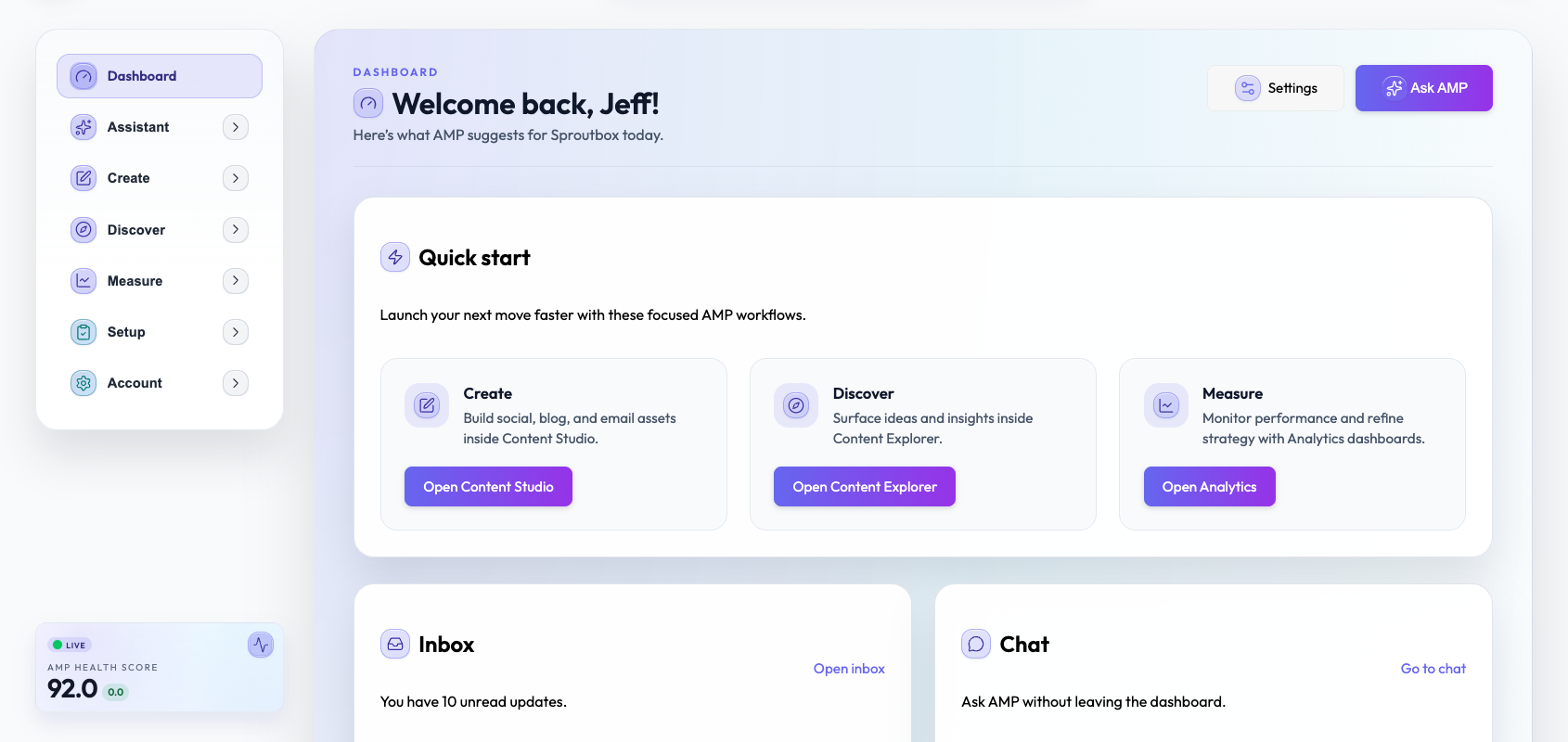 AMP dashboard overview